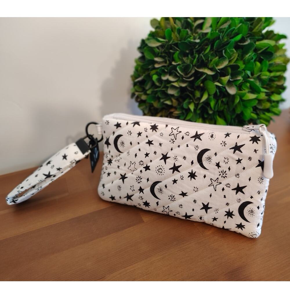 NEW Celestial Moon and Stars quilted Wristlet / lined and zipper